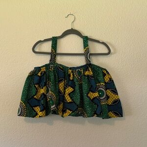 Vibrant Green and Yellow Patterned Women's Top